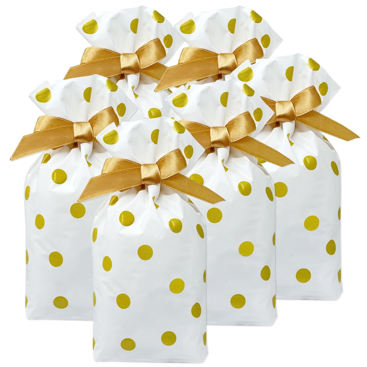 Wrapables Gold Dots Drawstring Treat Bags for Candy, Cookies, Treats, Gifts and Party Favors (50pcs)